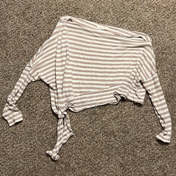 Love Stitch Tops - Love stitch off shoulder cropped long sleeve